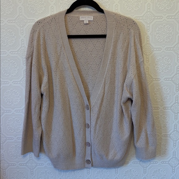 Barefoot Dreams® Diamond Pointelle Cardigan in Chai Size XL - Picture 2 of 5